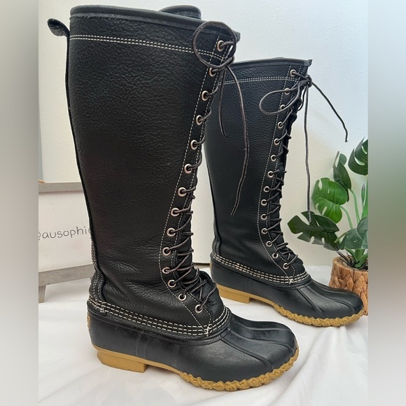 Rare! L.L. Bean Tall 16” shearling lamb fur lined tumbled leather duck boot 7 - Picture 4 of 11